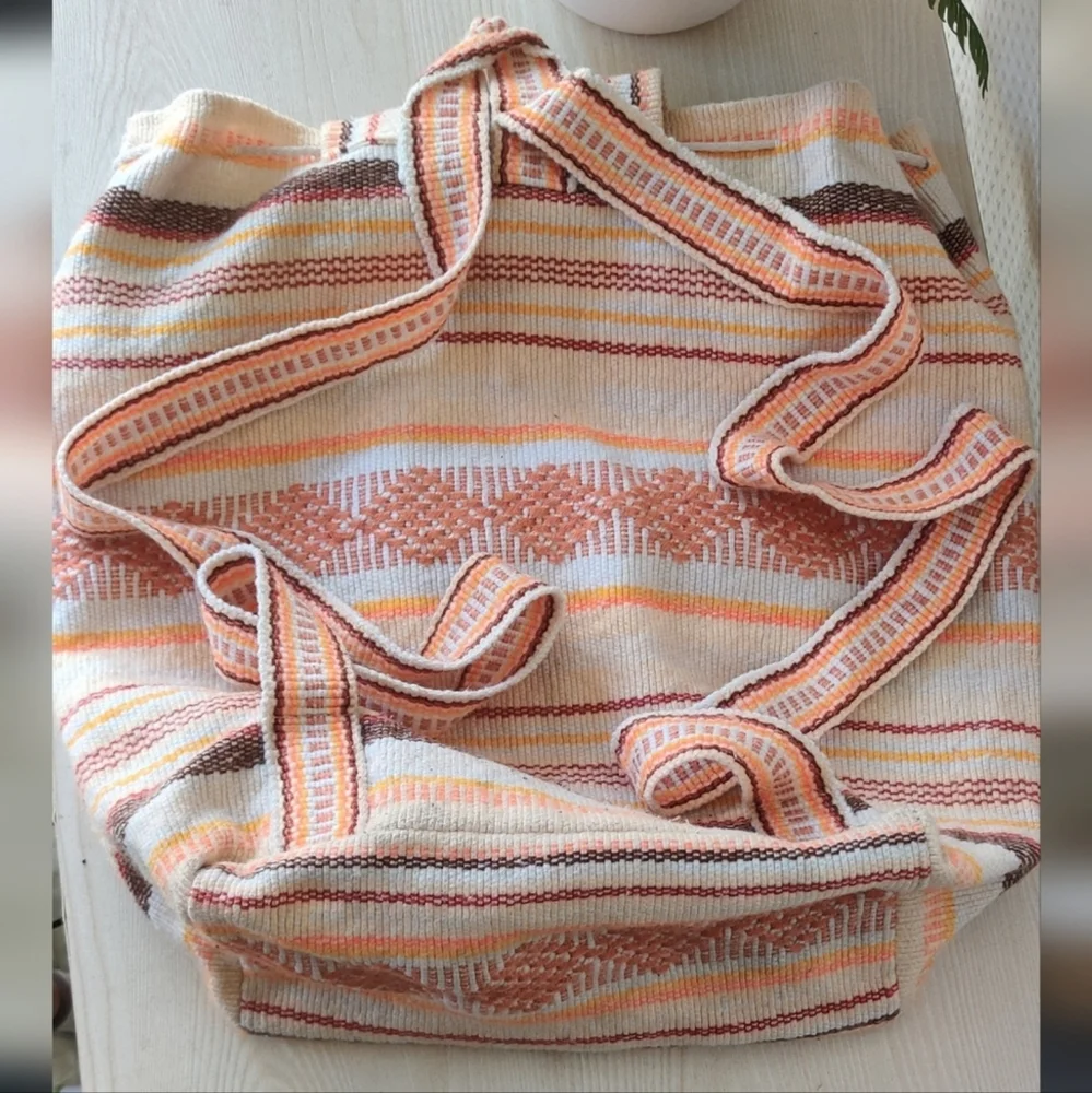 Artesanias Mr Pinzon Orange, Brown and Cream Woven Backpack Bag